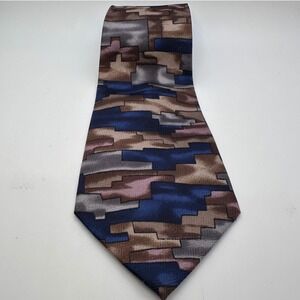 Fratello Necktie Blue‎ Brown Abstract Geometric Pattern Silk Blend Tie